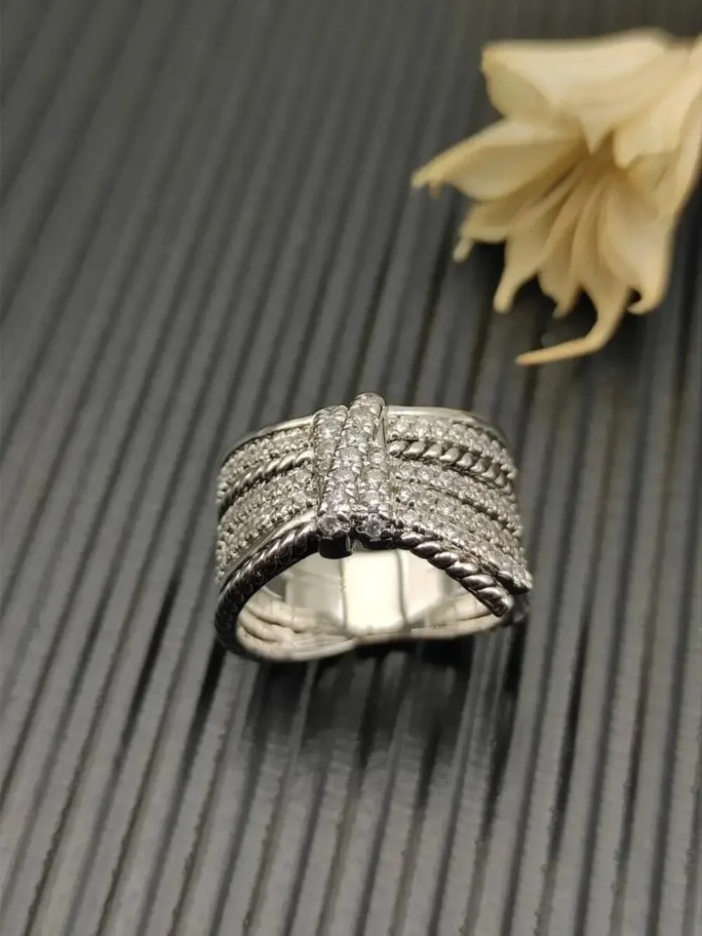 David Yurman Silver Diamond Bow Ring